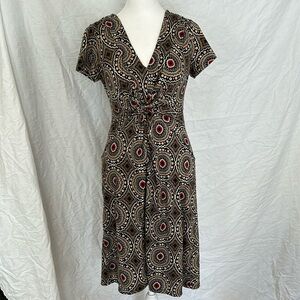 Christine V Women's V-Neck Dress gathered empire, stretchy print Sz S